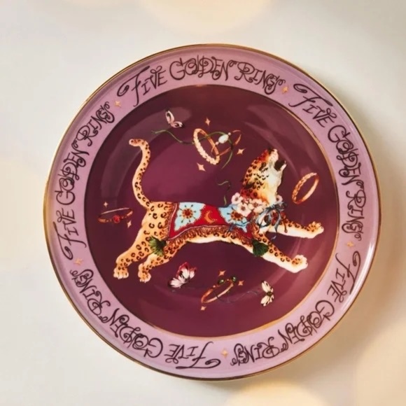 Taychamaythakool Anthropologie 12 Days Christmas Golden Rings Dessert Plate - Picture 1 of 2